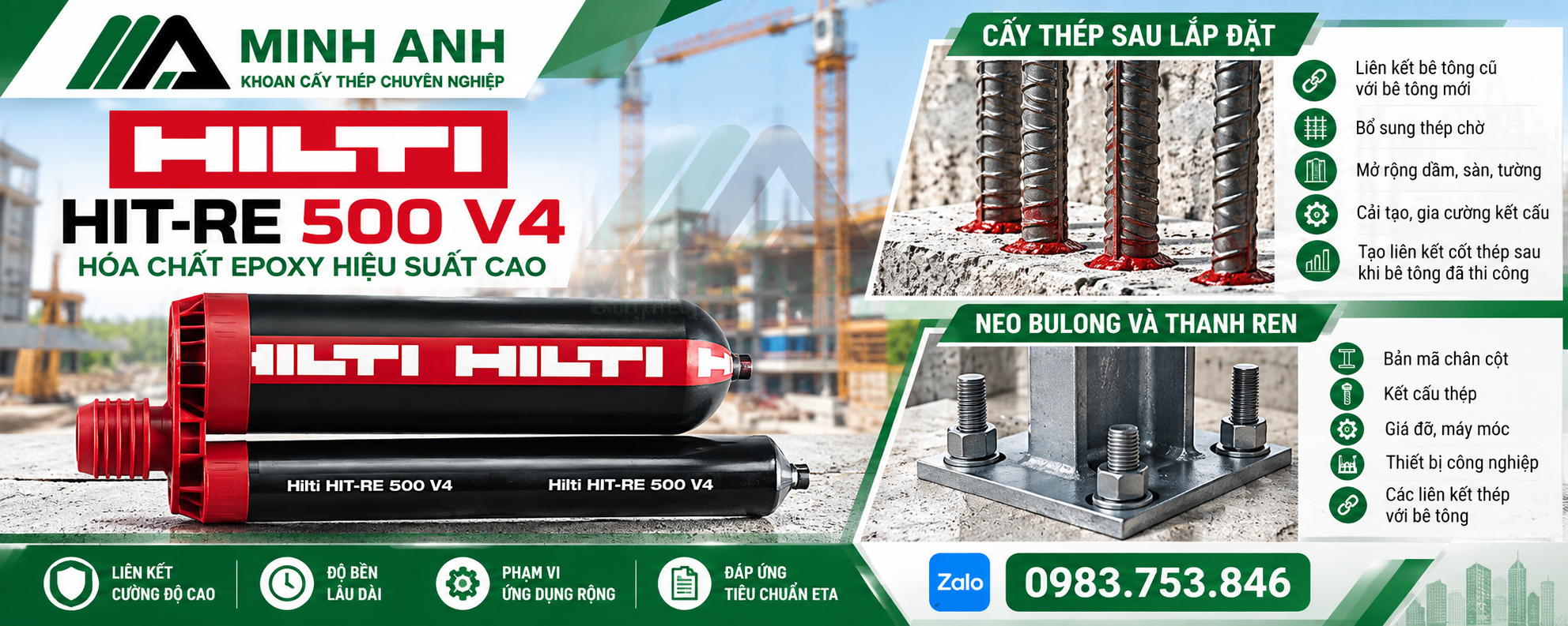 Vì sao Hilti HIT-RE 500 V4 phù hợp với các liên kết yêu cầu cao?