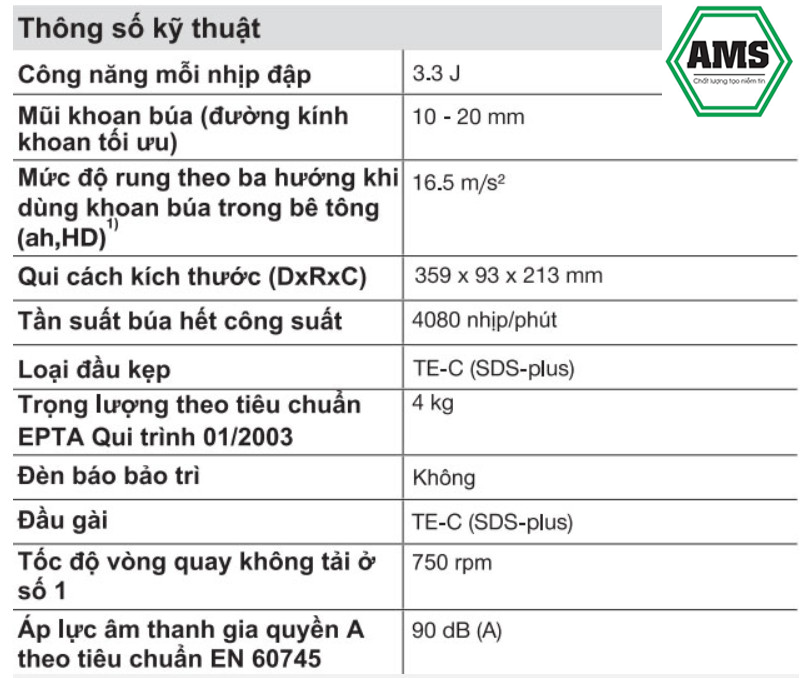 Thông số kỹ thuật máy Hilti TE 30