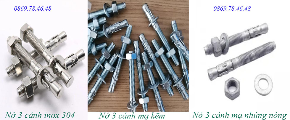 Một số loại bu lông nở 3 cánh cơ bản