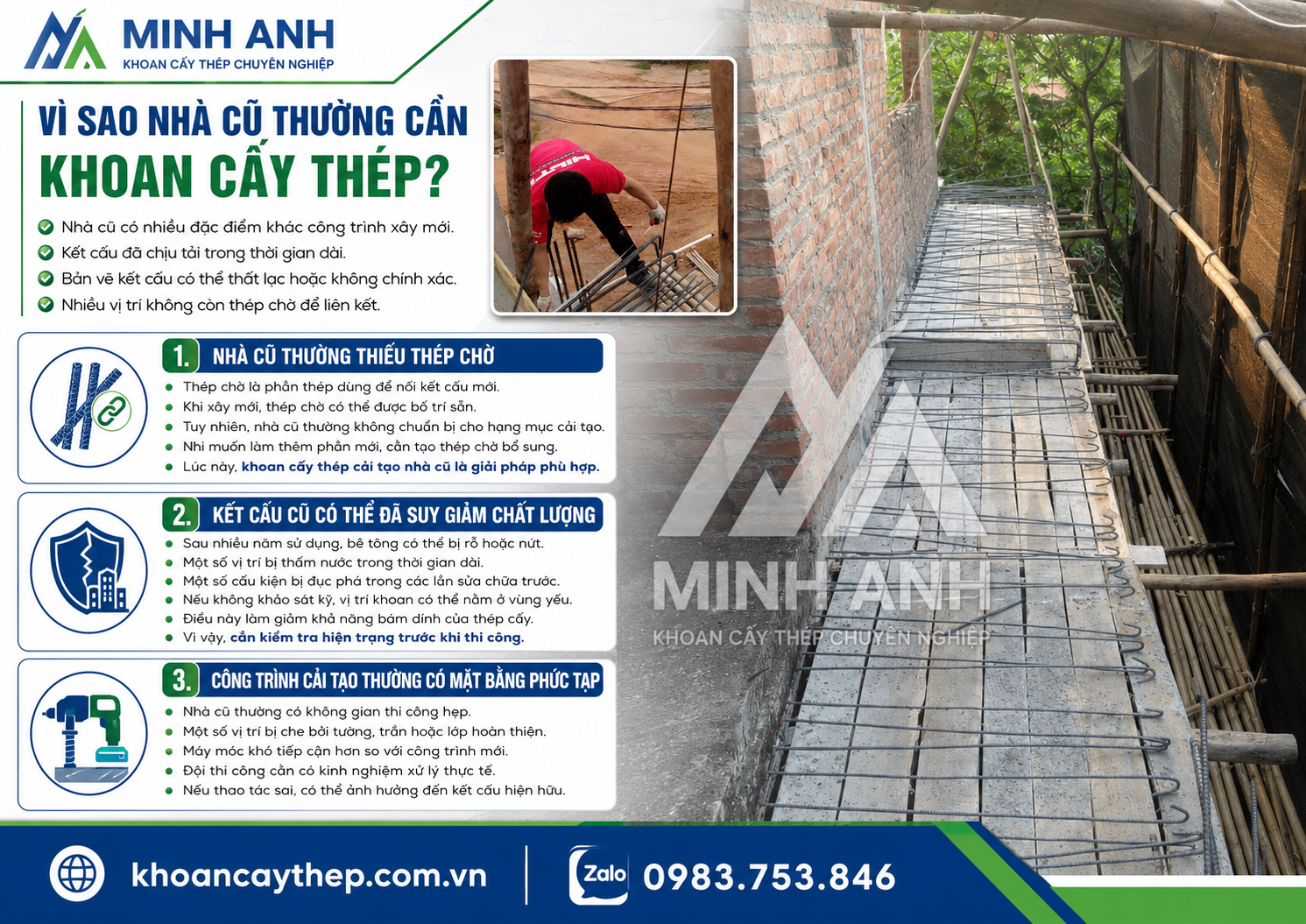 Vì sao nhà cũ thường cần khoan cấy thép?