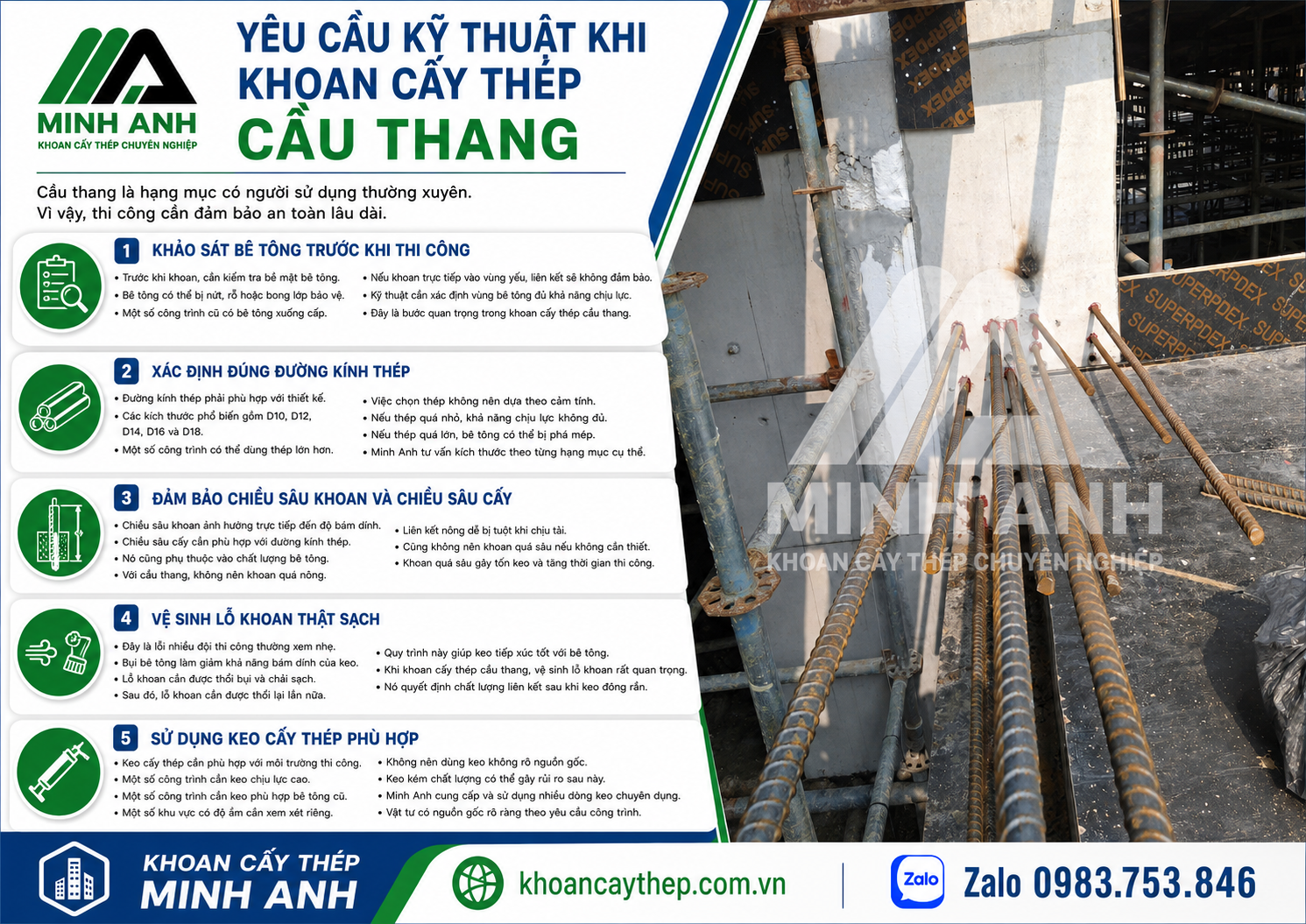 Yêu cầu kỹ thuật khi khoan cấy thép cầu thang