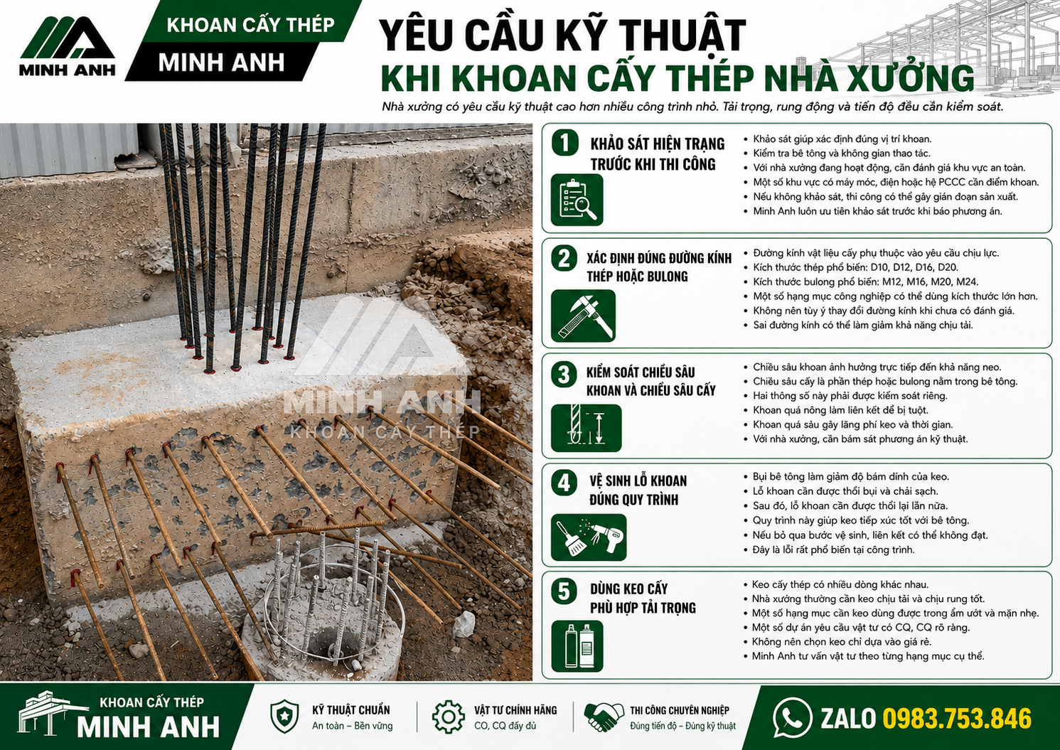 Yêu cầu kỹ thuật khi khoan cấy thép nhà xưởng