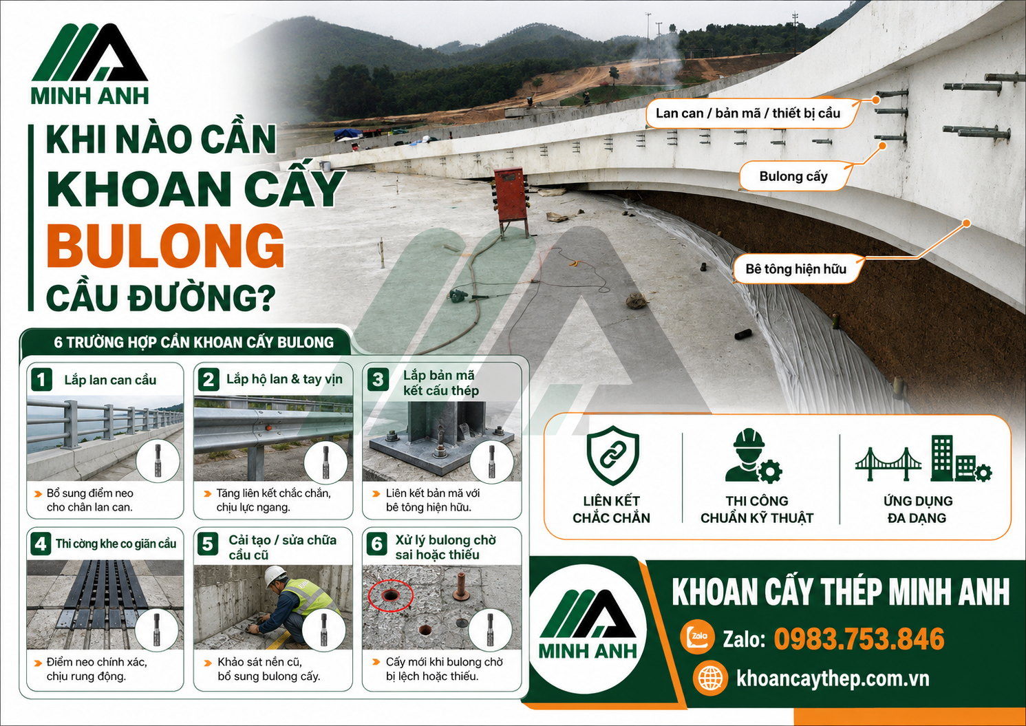 Khi nào cần khoan cấy bulong cầu đường?