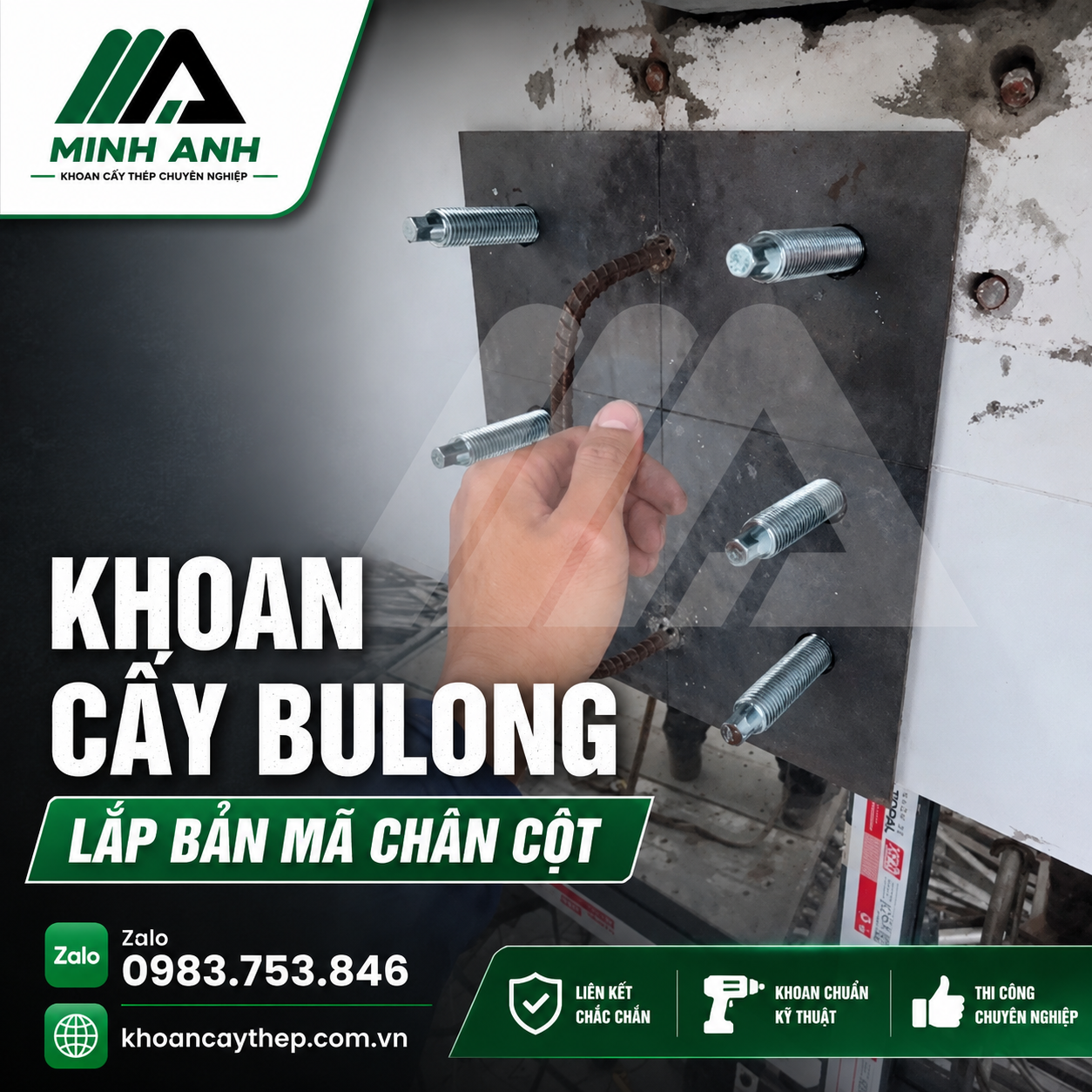 Khoan cấy bulong lắp bản mã chân cột