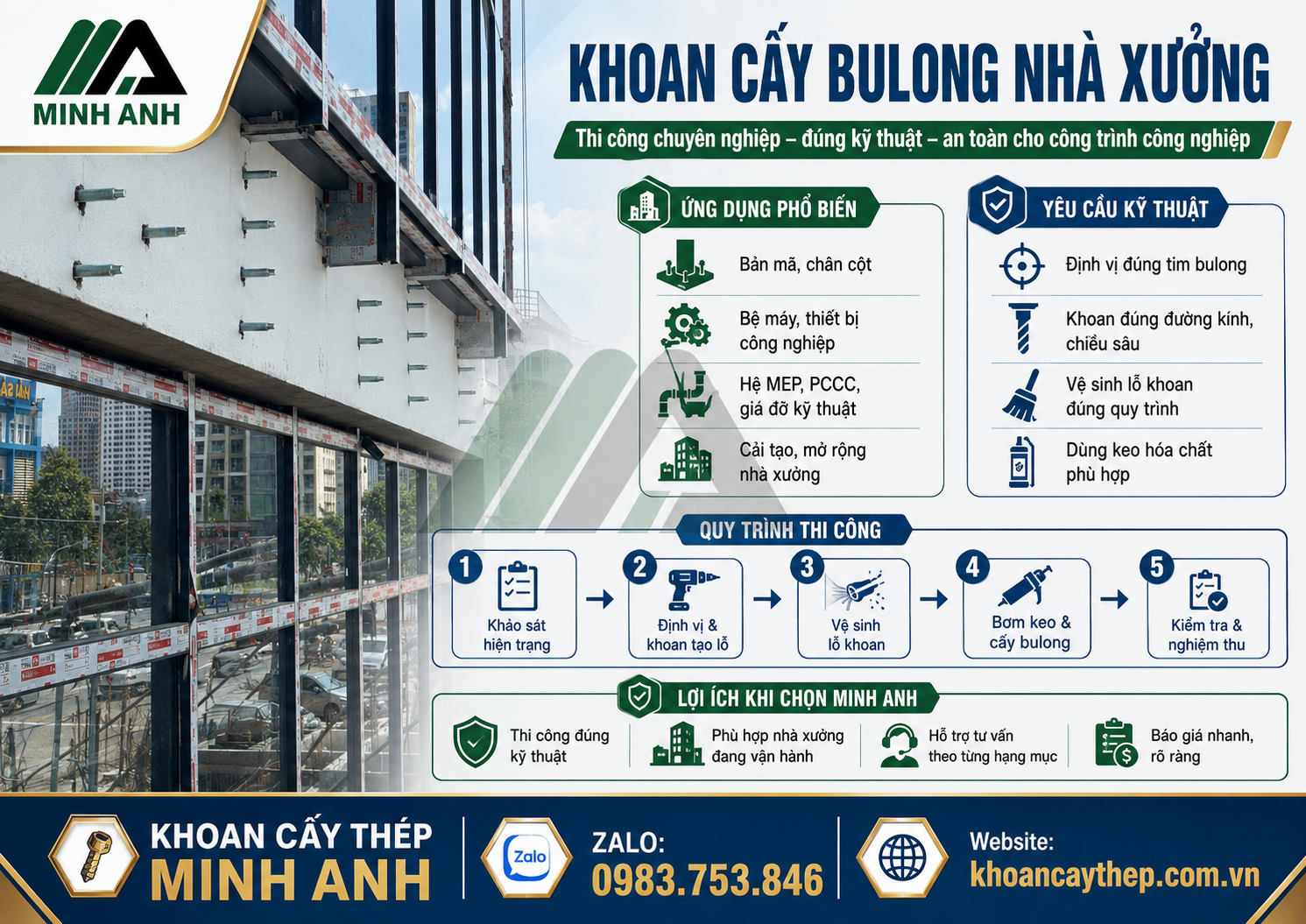 Thi công khoan cấy bulong nhà xưởng