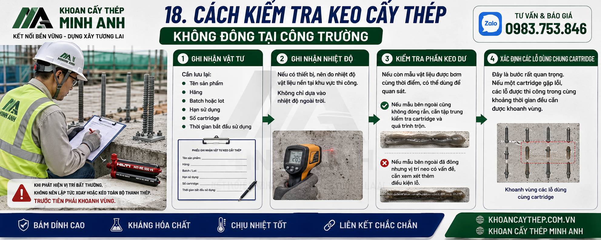 Cách kiểm tra keo cấy thép không đông tại công trường