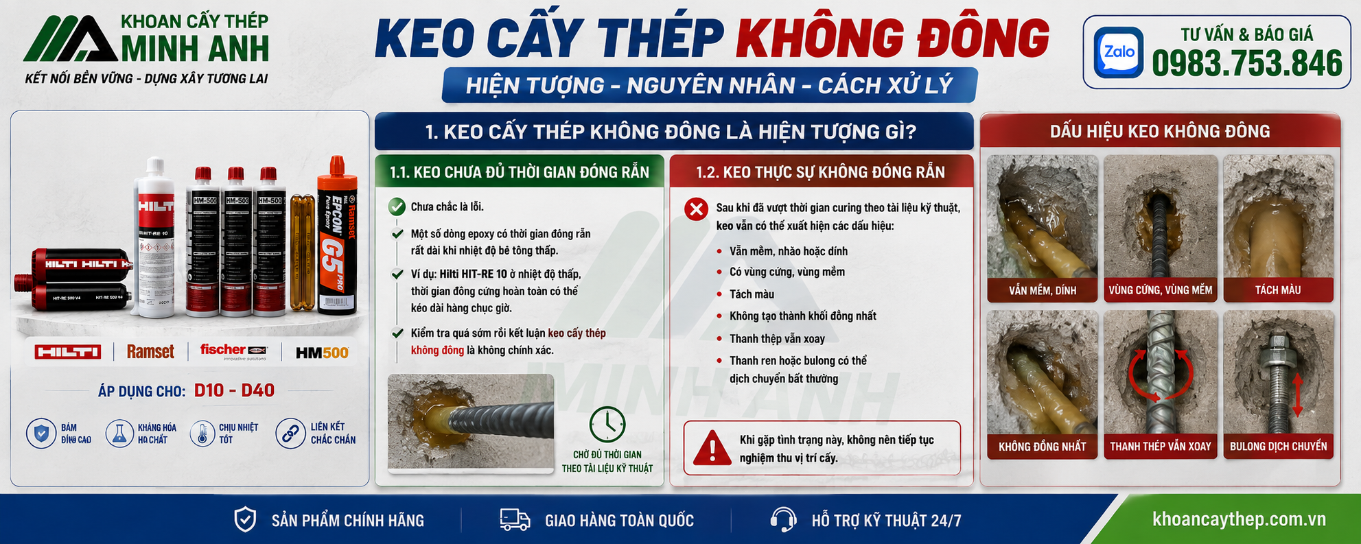 Keo cấy thép không đông là hiện tượng gì?