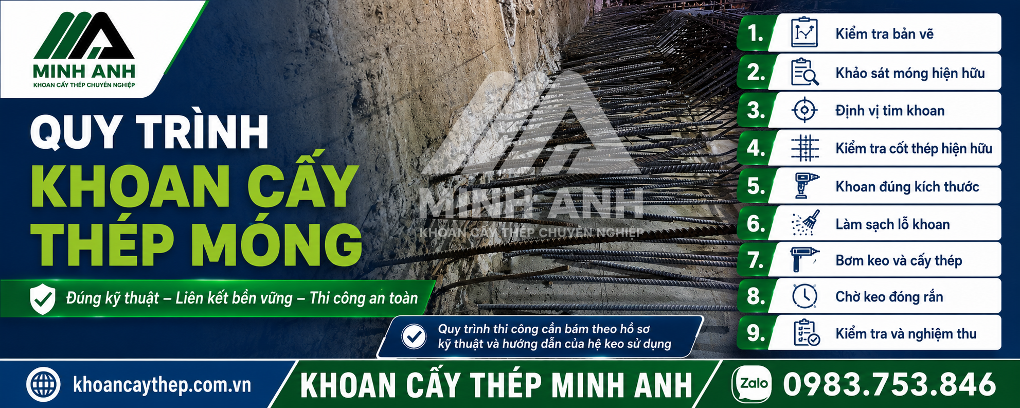 Quy trình khoan cấy thép móng đúng kỹ thuật
