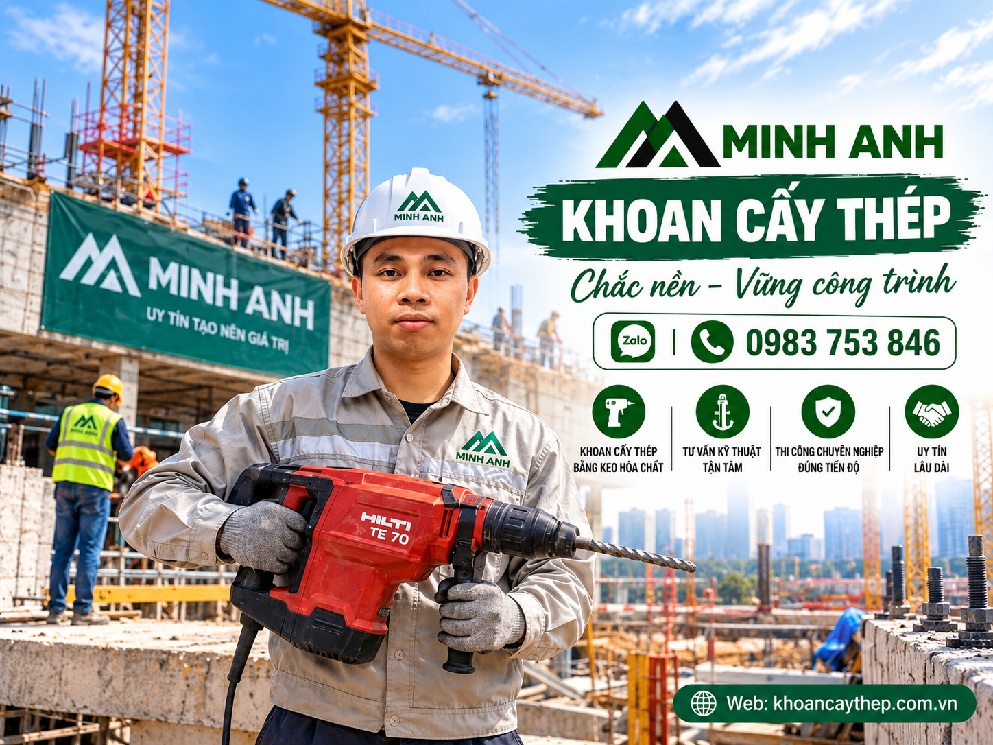 Minh Anh thi công khoan cấy thép chuyên nghiệp tại công trình