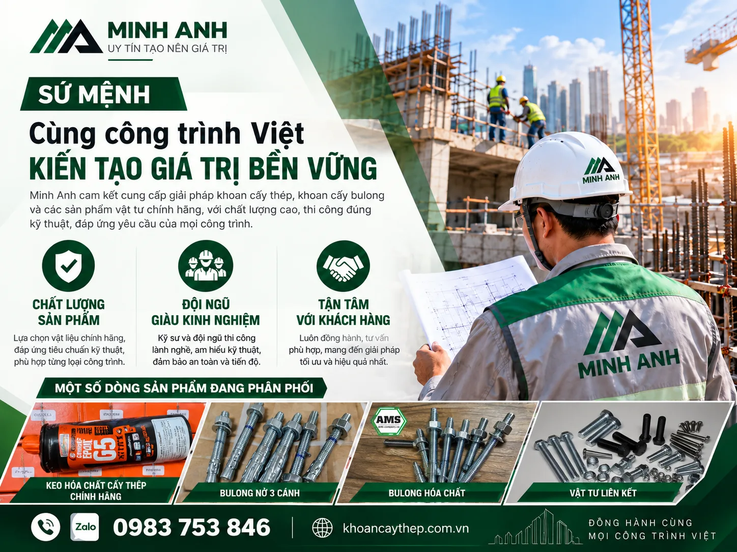 Thi công khoan cấy thép và khoan cấy bulong Minh Anh